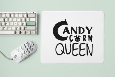 Rushaan Candy Corn Queen Black Text -Haunted House -Halloween Theme Mousepads Mousepad(White)