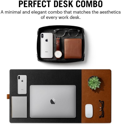 DailyObjects Combo Vegan Leather Reversible Turf 2.0 Desk Mat | Tray Organiser - Set of 2 Mousepad(Black)