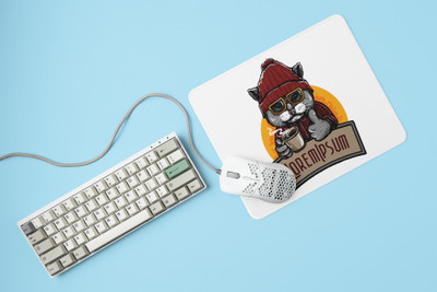 Rushaan Cat with coffee - Printed animated Mousepad for animation lovers Non Slip Base Mousepad(White)