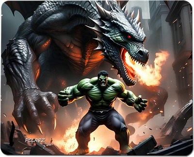 PCLABZ Hulk vs Dragon Printed Mouse Pad_Non-Slip Rubber Base Non Slip Base Mousepad(Red, Black, Green)