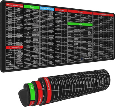 RK Sales Anti-Slip Keyboard Pad Software Shortcuts Pattern Large Cheat Sheet Mouse Pad Non Slip Base Dual Sided Mousepad(Black)