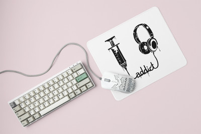 Rushaan Music addicted Printed Mousepads For Music Lovers Non Slip Base Mousepad(White)