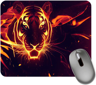dk printing Tiger Fire Printed Mouse Pad, NoN Sleep Base Mousepad(Black)