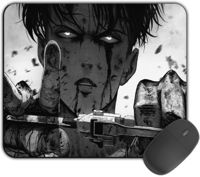 Kirmada Printed Designer Mouse Pad Black And White Levi Attack On Titan Mousepad(Multicolor)