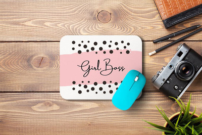 MOTIVATE BOX Non Slip Rubber Base Mousepad (23x18)cm printed design on Girl Boss Non Slip Base Mousepad(Pink, Black)