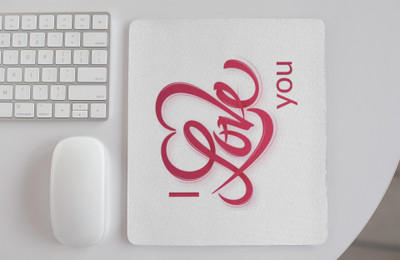 Rushaan I Love You with heart -Printed Mousepads Non Slip Base Mousepad(White)