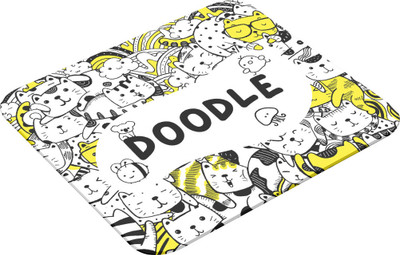 Printio White & Yellow Cat Doodle – Cute Design, Smooth Non Slip Base Mousepad(Yellow)