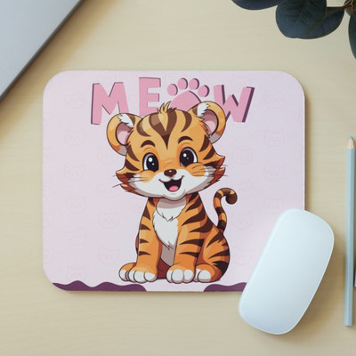 ARROW SIGN Cute Tiger Cat Cartoon Mouse Pad Pink Background Non Slip Base Mousepad(Pink Background, Cute Tiger Cat Cartoon)