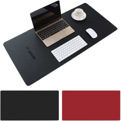 SKYVOKES Mouse Pad, Desk Mat Extended Work \HomeOfficeVegan PU Leather 90*45 Non Slip Base Dual Sided Mousepad(Red & Black)