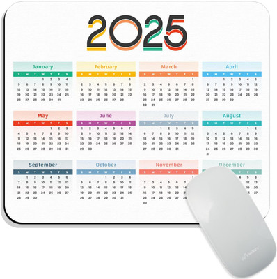 FirseBUY 2025 Calendar Mouse Pad - Pack of 1 Laptop Computer Mouse Mat Non-Slip Rubber Non Slip Base Mousepad(White)
