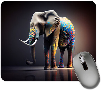 dk printing Elephant multi colour Printed Mouse Pad Non Slip Base Mousepad(Black)