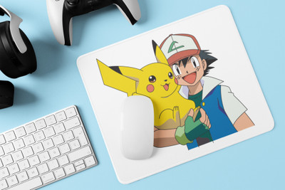 Rushaan Pikachu in Ash's hand- Printed animated Mousepad for animation lovers Mousepad(White)