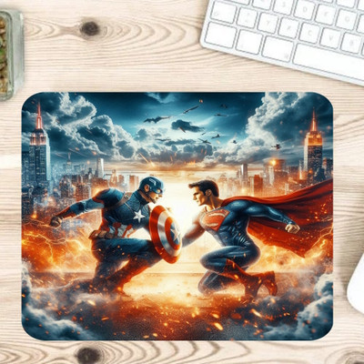 PrintingWorld Superman Captain Amarica Fight Non Slip Base Mousepad(Multicolor)