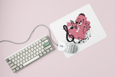 Rushaan Red Heart Surrounded By Musical notes Printed Mousepads For Music Lovers Non Slip Base Mousepad(White)
