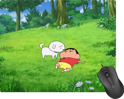 SuperiorFH Anime Gaming (9 inch x 7 inch) Shinchan taking a nap in a park With Shiro Non Slip Base Mousepad(Green)