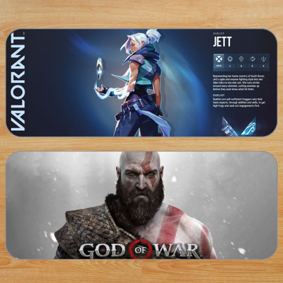 RockeryXPrints Set of 2 Gaming Desk Mats – God of War & Valorant Large Gaming Mat 11X23 Inches Non Slip Base Mousepad(Multicolor)
