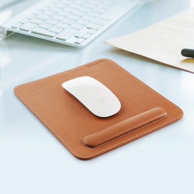 CLADDANDCRAFT Vegan Leather Mouse Pad with Wrist Rest Mousepad(Saddle Tan)