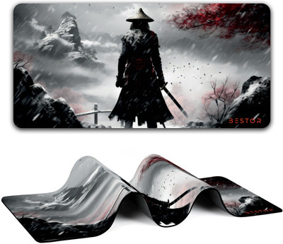 Bestor Anime Series Mouse Pad Samurai Warrior Mouse Pad Design Mouse Mat 60cmx34cm Non Slip Base Mousepad(Gray)