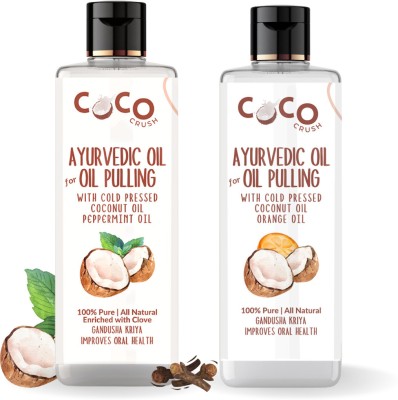 COCO CRUSH Combo of Ayurvedic Coconut Oil for Oil Pulling, Cold-pressed | Strong Teeth - 1. Orange Flavor &, 2. Peppermint Flavor (2*50ml)(100 ml)