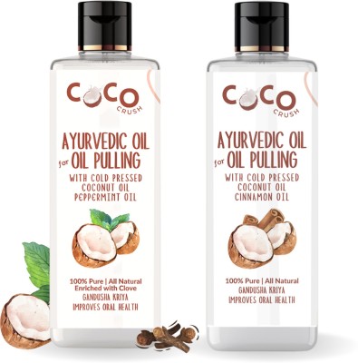 COCO CRUSH Combo of 2 Ayurvedic Coconut Oil for Oil Pulling, Strong Teeth - 2*100ml - Peppermint & Clove, Cinnamon(200 ml)