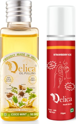 Qelica Coco Mint Oil Pulling Mouthwash And Strawberry Ice Mouth Freshener Spray - Strawberry Ice & Coco Mint(60 ml)