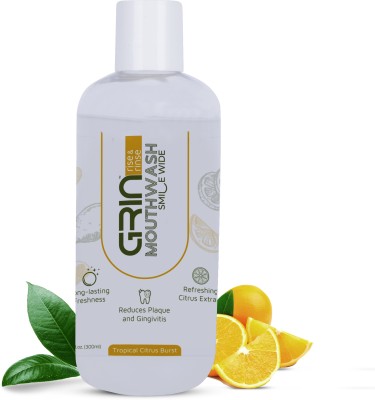 Grin Zero Alcohol Anticavity Mouthwash for Long-Lasting Freshness - TROPICAL CITRUS BURST(300 ml)