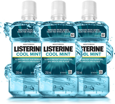 LISTERINE Cool Mint Mouthwash - (Pack of 3 - 250ml each) - Coolmint(750 ml)