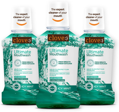 Clove Ultimate Antibacterial Mouthwash Kills 99.0% Germs & Prevents Bad Breath - Cool Mint(750 ml)