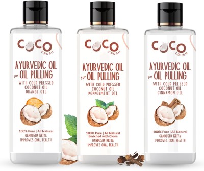 COCO CRUSH Combo of 3 Ayurvedic Coconut Oil for Oil Pulling, Strong teeth | Cold-pressed - Benefits of Orange Oil, Peppermint Oil, & Cinnamon Oil (3*200ml)(600 ml)