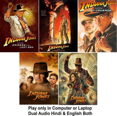 Indiana Jones Film trilogy (5 Movies 1981 to 2023) in Hindi & English both Play only in Computer or Laptop HD Quality without poster(DVD Hindi)