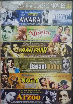 GOLDEN B/W CLASSIC MOVIES - AWARA/ALBELA/AAR-PAAR/BASANT BAHAR/NAGIN/ARZOO(DVD Hindi)
