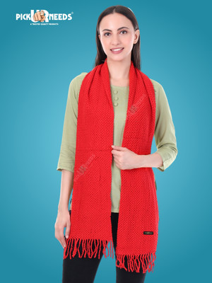 Pick Ur Needs Wool Self Design Women Shawl(Red)