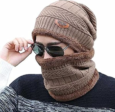 Zonkar Unisex Woolen Beanie Cap with Scarf for Men Women Warm Snow Proof High Quality Self Design Men & Women Muffler