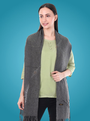 Pick Ur Needs Wool Self Design Women Shawl(Grey)