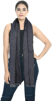 manra Wool Striped Women Shawl(Blue)