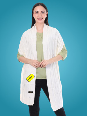 Pick Ur Needs Wool Woven Women Shawl(White)