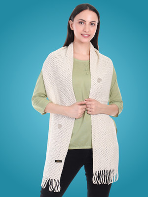Pick Ur Needs Wool Self Design Women Shawl(White)
