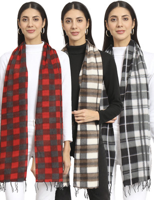 ANIXA Checkered Women Muffler(Pack of 3)