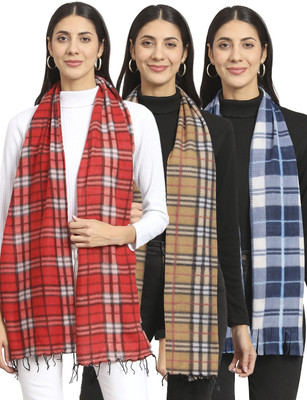 Fit N Fame Checkered Women Muffler(Pack of 3)