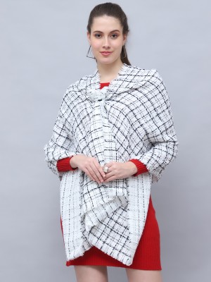 SCHp Wool Checkered Women Shawl(White, Black, Multicolor)