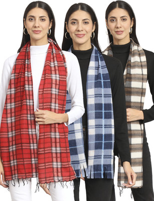 Fit N Fame Checkered Women Muffler(Pack of 3)