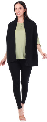 Pick Ur Needs Wool Self Design Women Shawl(Black)