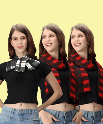 Fit N Fame Checkered Women Muffler(Pack of 3)