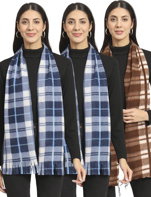 Fit N Fame Checkered Women Muffler(Pack of 3)