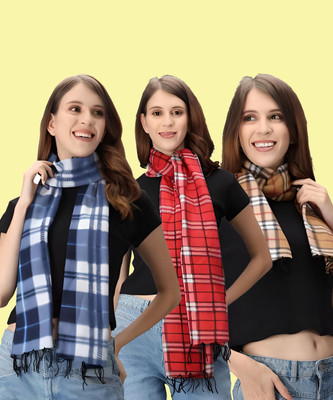 Fit N Fame Checkered Women Muffler(Pack of 3)