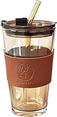 varyon 450 ML GLASS MUG WITH STRAW AND COVER Glass Coffee Mug(450 ml)