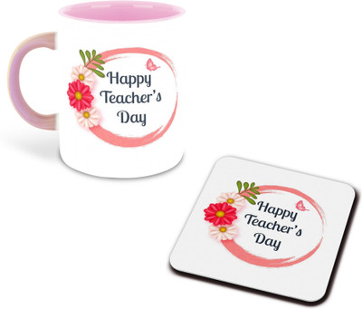 whats your kick Teachers Day Printed Pink Coffee With Coaster- D30 Ceramic Coffee Mug(325 ml)