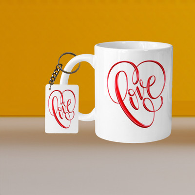 Hunter Studio 101_Perfect for Coffee and Tea - With Keychain VM Love Heart L R Ceramic Coffee Mug(332 ml, Pack of 2)
