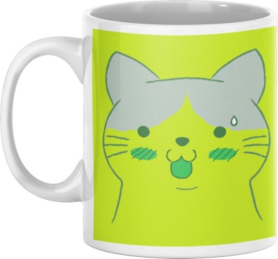 oval designs Animal Surprise Funny Cat Cartoon Graphic Character Illustration Ceramic Coffee Mug(350 ml)