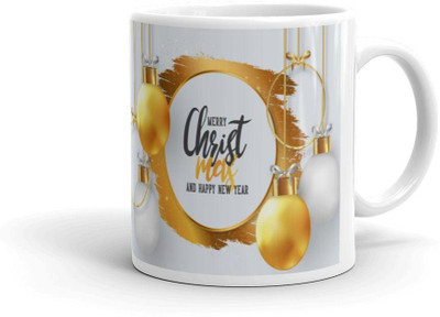 FestiveCraft Christmas Gift Coffee with Green Garland, Golden Gifts, Gingerbread Print Ceramic Coffee Mug(330 ml)